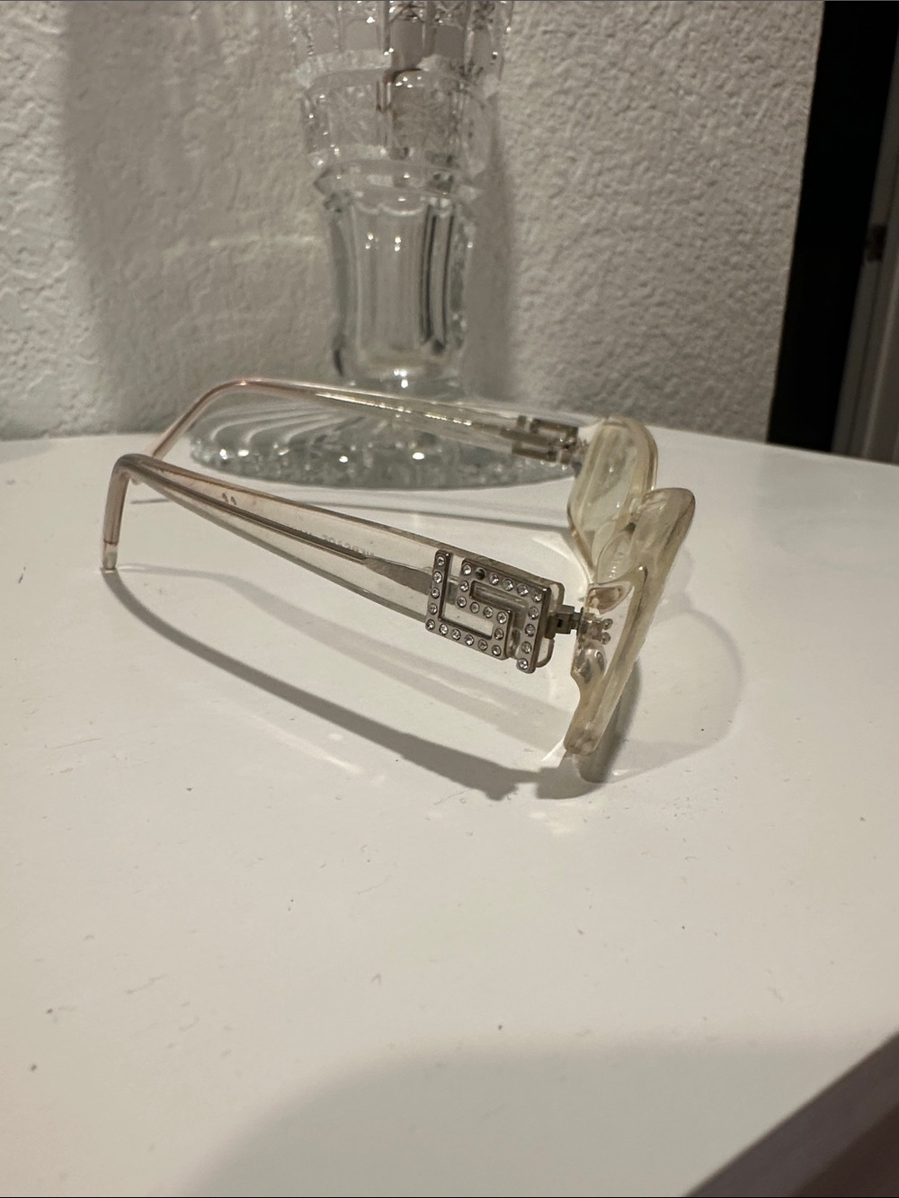 Versace Crystal Clear Translucent Sunglasses with Silver Logo Accents